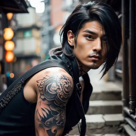 1 man, male, japanese man, visual kai hairstyle, ultra detailed face and body, hyperrealistic, realistic representation, muscula...