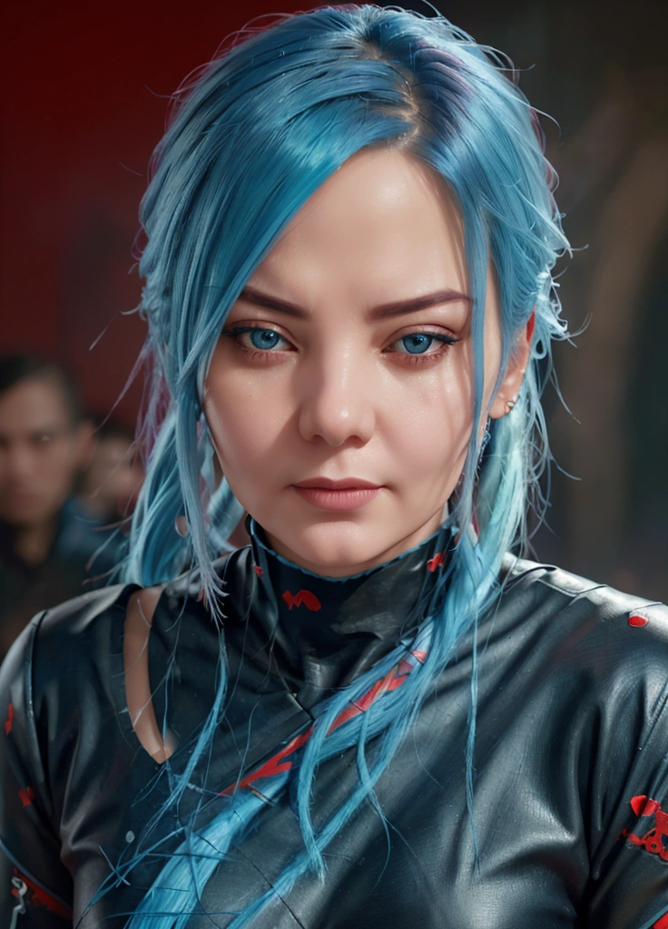 a woman with long pastel blue hair, dark eyes, wearing red ninja clothes, detailed face, elegant pose, highly detailed, intricate details, beautiful portrait, dramatic lighting, cinematic composition, vibrant colors, digital painting, concept art style, photorealistic, 8k, masterpiece