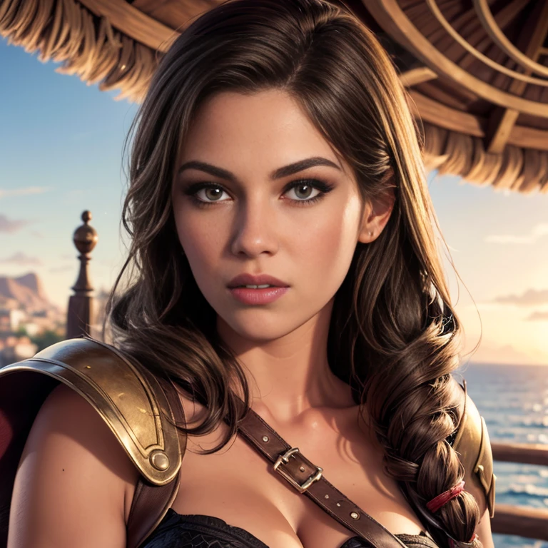 score_9, score_8_up, score_7_up, score_6_up, score_5_up, [ ACOKASSANDRA],[Brown Hair],Kassandra from Assassin's Creed Odyssey,[Spartin armor],[Mediterranean sea],4k,sharp image,detailed, sexy, extremely detailed artgerm, (masterpiece, best quality:1.2), (insanely detailed, beautiful detailed, masterpiece, best quality), (insanely detailed, masterpiece, best quality) 