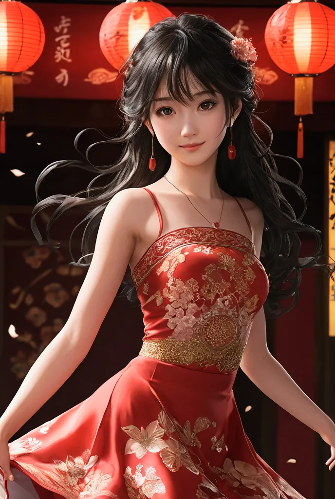 a beautiful japanese woman (, 2d anime style, intricate details, hyper-realistic, extremely intricate details, 8k). in a short r...