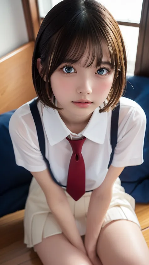 ((masterpiece, best quality, high resolution)), japanese schoolgirl、(realistic: 1.4), great face,blue eyes、glossy lips、age 15, s...