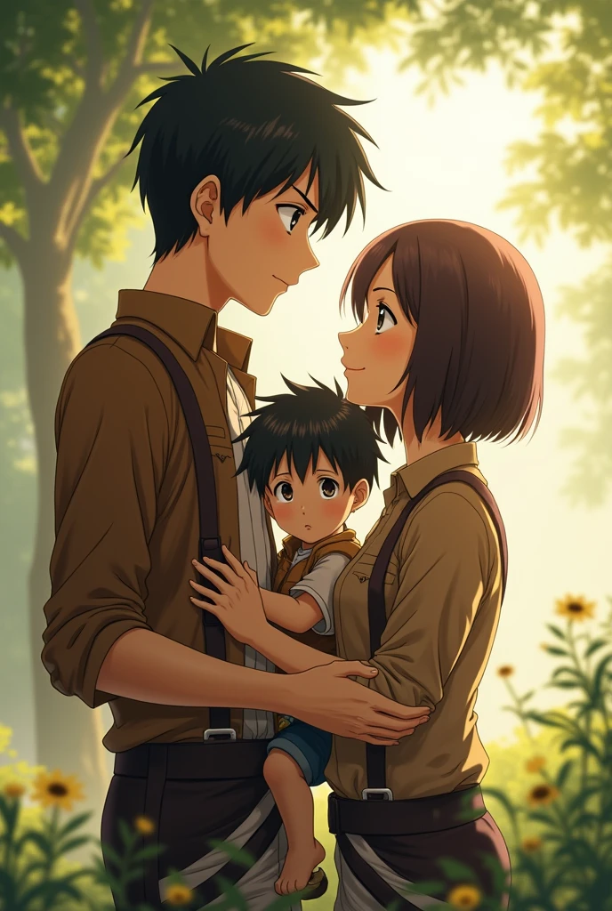 Create Eren and Micasa from Attack on Titan together having a. son