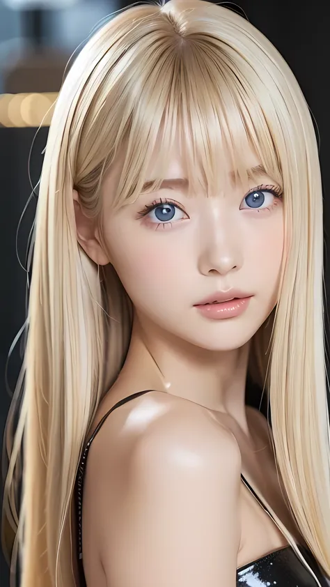 scandinavian beauty、shiny light blonde、dazzling blonde super long silky hair、baby face, cute, small, beautiful face、sparkling bl...