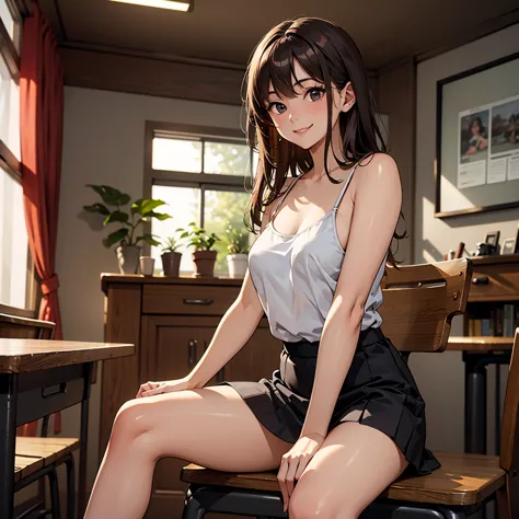 best quality、masterpiece、high resolution、pictured alone、business teacher、small, round breasts、sitting at a desk、facing forward a...