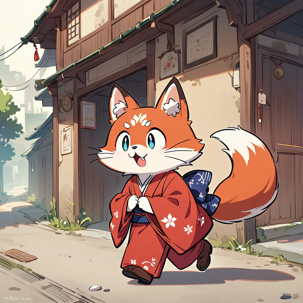 Red fox in kimono, kimono, 