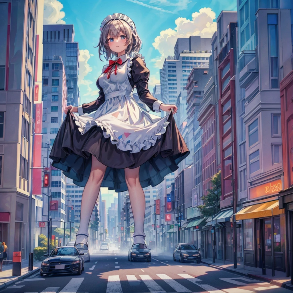 ((Girl in a giant maid outfit))　(((A giant girl is walking between buildings))) 

Composition seen from below Blue sky, thunderclouds, sunlight, masterpiece Anime-style delicate painting 4K 90s Huge Multiple crowds Crowd in a big city Many people  Black hair
Big city　highway, elevated street, skyscraper area, giant, giant girl, big city, valley of buildings, socks,
GTS, giant female giant, giant girl in the valley of buildings, skyscraper city, big city,GTS, Giantess Female Giant, huge girl in the valley between buildings, skyscraper area, big city, 