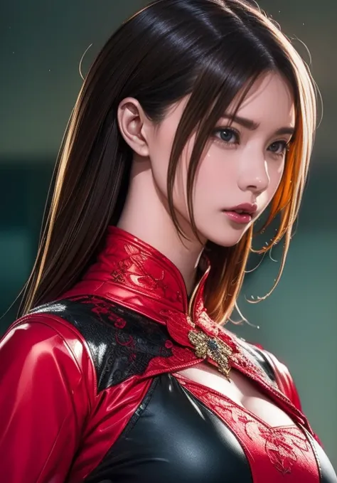 a close up of a woman in a red and black outfit holding a sword, by yang j, concept art | artgerm, cushart krenz key art feminin...