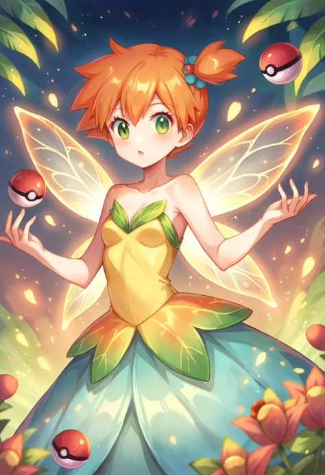 misty_pokemon , berry short,orange hair, one side up hair ,big green eyes,small breasts,skinny , akane's . beautiful fairy girl ...