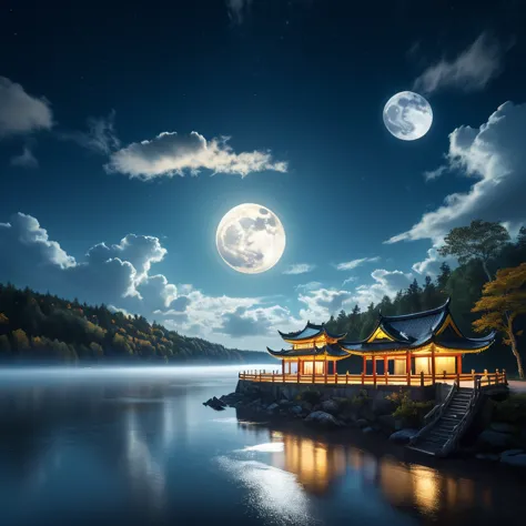 landscape photography，author：mikko lagerstedt，in the night sky of mid-autumn festival，a magnificent full moon hangs high in the ...