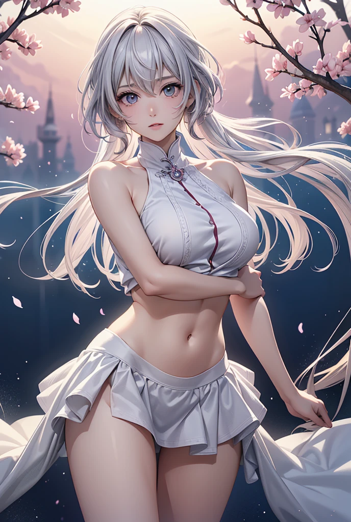 best quality:1.5), (ultra-detailed:1.5), (()), ((best quality)), (high resolution), (illustration), (an extremely delicate and beautiful), (ultra detailed beautiful face and eyes), 1girl, leaning forward sharp focus, ray tracing, 1girl, silky hair, multicolored hair, White hair(inner color Cherry blossom )、background(sakura tree, day light), eye color(White pink, high definition, inner eye sakura),volumetric lightning, Feet, chest emphasis, Toes, Full body painting、Abdominal muscles、Exposed belly、Hip emphasis、Groin、shin、Lift your butt、Abdominal muscles強調、looking_all(score_9:1.2), (score_8_up:1.2), (score_7_up:1.2),Alone,Perfect anatomy,(one cute girl:1.3),(line art:1.3),(Soft atmosphere:1.3),perfect anatomy,(A soft anime-style image capturing a delicate and ephemeral atmosphere),Enhance the anime screencap by adding a watercolor background, further elevating the dreamy and ethereal aesthetic. This scene, now rendered in 16k wallpaper resolution, merges the delicate beauty of the girl with pale skin and white hair with a soft, lush watercolor landscape. The big, intricately designed dress and her captivating eyes are set against a backdrop that mimics the fluid, blending colors of a watercolor painting, adding a layer of artistic depth and emotion. The perspective from above at a dutch angle, combined with the watercolor effect, creates a composition that feels like a floating, dream-like world, glowing aura around her are now part of a canvas that blends reality with imagination, inviting the viewer to step into a tranquil world of soft hues and poetic beauty, all encapsulated within a serene, watercolor dream,break,(best quality:1.3),(best masterpiece:1.3),(very aesthetic:1.2),(absurdres:1.2),newest,(intricate details:1.2),ai-generated,absurdres extremely detailed CG,depth of field,dynamic angle,dynamic pose