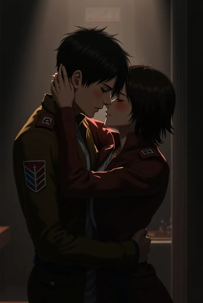 Eren Yeager and Levi kissing