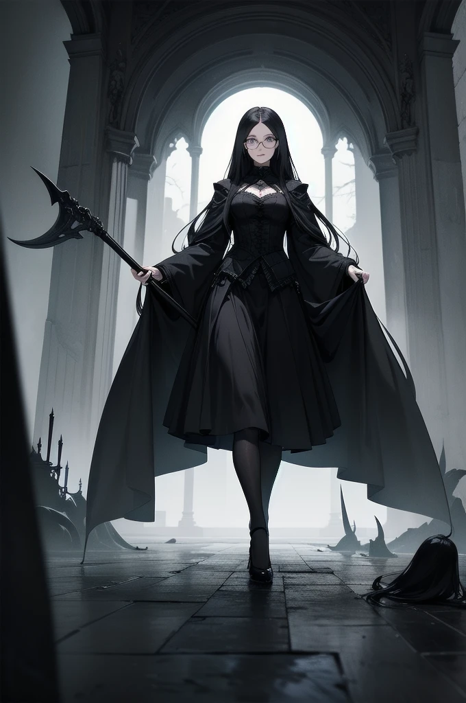 beautiful girl、cute、baby face、smile、Glasses、Long skirt、Black pumps、Magic Broom、witch、beautiful girl、(Best Quality,4K,High resolution,Masterpiece 1.2),Very detailed,Real 1.37,Spooky altar background,Dark fantasy,Black color scheme,Ominous atmosphere,Eye-catching,Storytelling,Anime Style,Concept Art,Inappropriate behavior,Scythe Face,beautiful, Delicate facial features, pale Skin, Dark Background、Dark Background, Cinema Lighting, Dramatic Shadows, Gothic, Gloomy atmosphere, Dark fantasy, One person&#39;S, Red cheeks, ,(Blood splatter 1.3),Scary smile, smile,TwiSted smile、Bloody,(Blood splatter 1.3),skull,Horror Style, ((Fantasy Sweet Ta Frill Black Costume)), ((Flowing Black Hair)), Female Curves, Sexy flat stomach, Perfect hands, Perfect anime character face, (Black Dress)), Standing, ((Evil smile)), ,(Dark fantasy1.3), Steam circulation, Moonlight Illumination, night lighting, (Blood splatter 1.3),Anime Angel Design, Gothicarchitecture、architecture、Western architecture、Fantasy World、,Victorian city, Skeleton Gas Light,Absurd, High resolution、 ((Tabletop)), ((Best Quality)), (Very detailedな), ((Very detailed)), (beautiful), ((cute)), One personで,(1.6)、beautiful face、Full Body Ezbian、pale, beautiful肌、Big Breasts、beautiful black hair、Long Hair、Smiling Kindly、Dark building ruins、(snow white&#39;Frill dress 1.3)、(The dark ruins are Bloody 1.3)、Low angle full body shot、(Glasses 1.2)、(Creepy 1.3)、(The girl lost a lot of blood............1.3)、(crazy smile1.6)、(Blood dripping from the mouth 1.3)、（Glasses 1.5）、Wearing Glasses、Droopy eyes、Glasses、Gothic Dress、bangs, Long Hair, Black Hair、Dark fantasy 、background