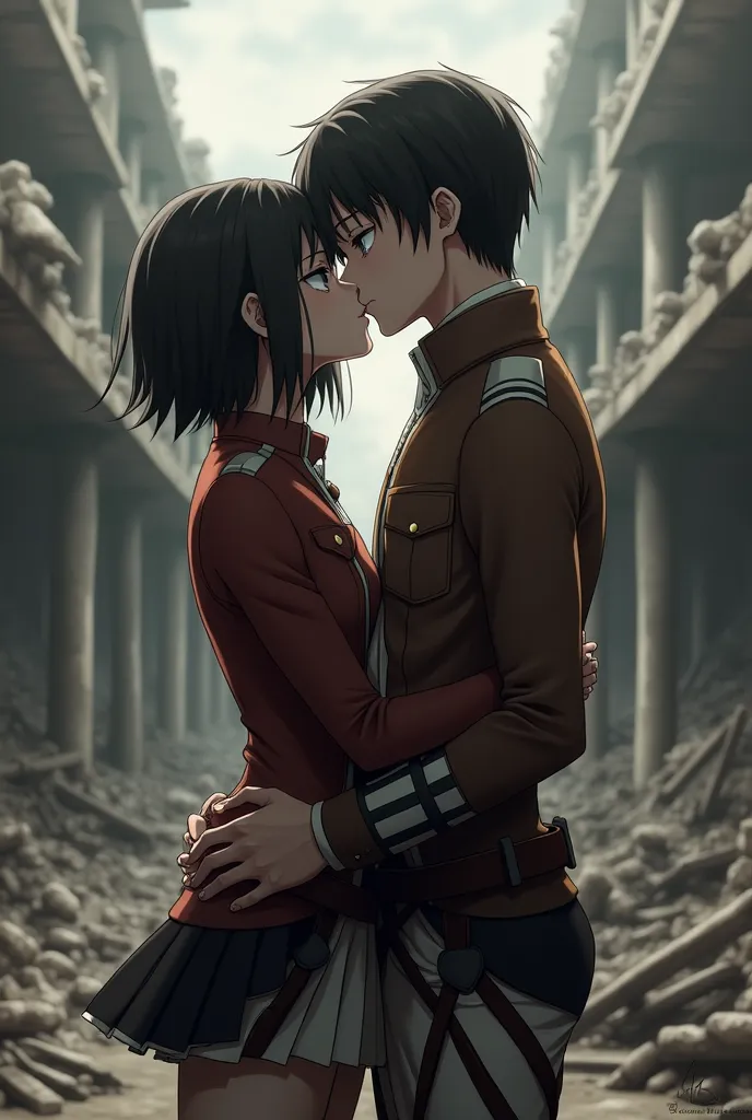 Attack on Titan&#39;s Makasa Ackerman and Corporal Levi are kissing