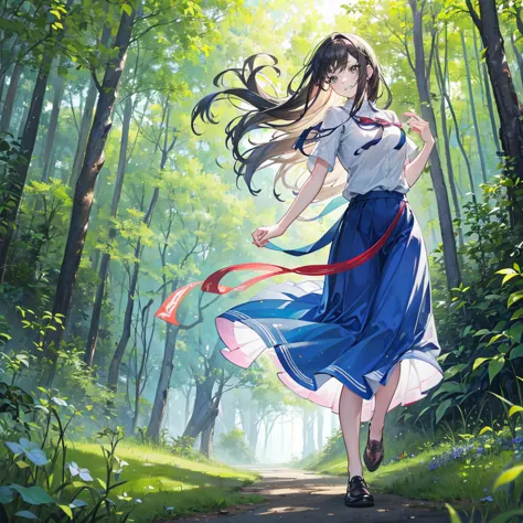 high resolution, (official art, beautiful and aesthetic: 1.2), a closer look, the wide world, girl, running, refreshing smile, l...