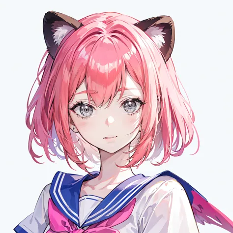 ski style, 1 girl, solitary, pink hair, animal ears, blue eyes, wing, looking at the audience, mole, bangs, short hair, bow, sai...