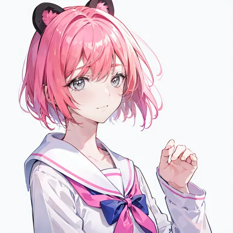 ski style, 1 girl, solitary, pink hair, animal ears, blue eyes, wing, looking at the audience, mole, bangs, short hair, bow, sai...