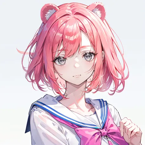 ski style, 1 girl, solitary, pink hair, animal ears, blue eyes, wing, looking at the audience, mole, bangs, short hair, bow, sai...