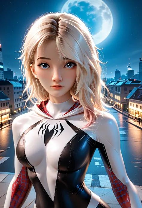 (masterpiece, 4k resolution, surrealism, very detailed), (white super hero theme, attractive, there was a girl in town, wearing ...