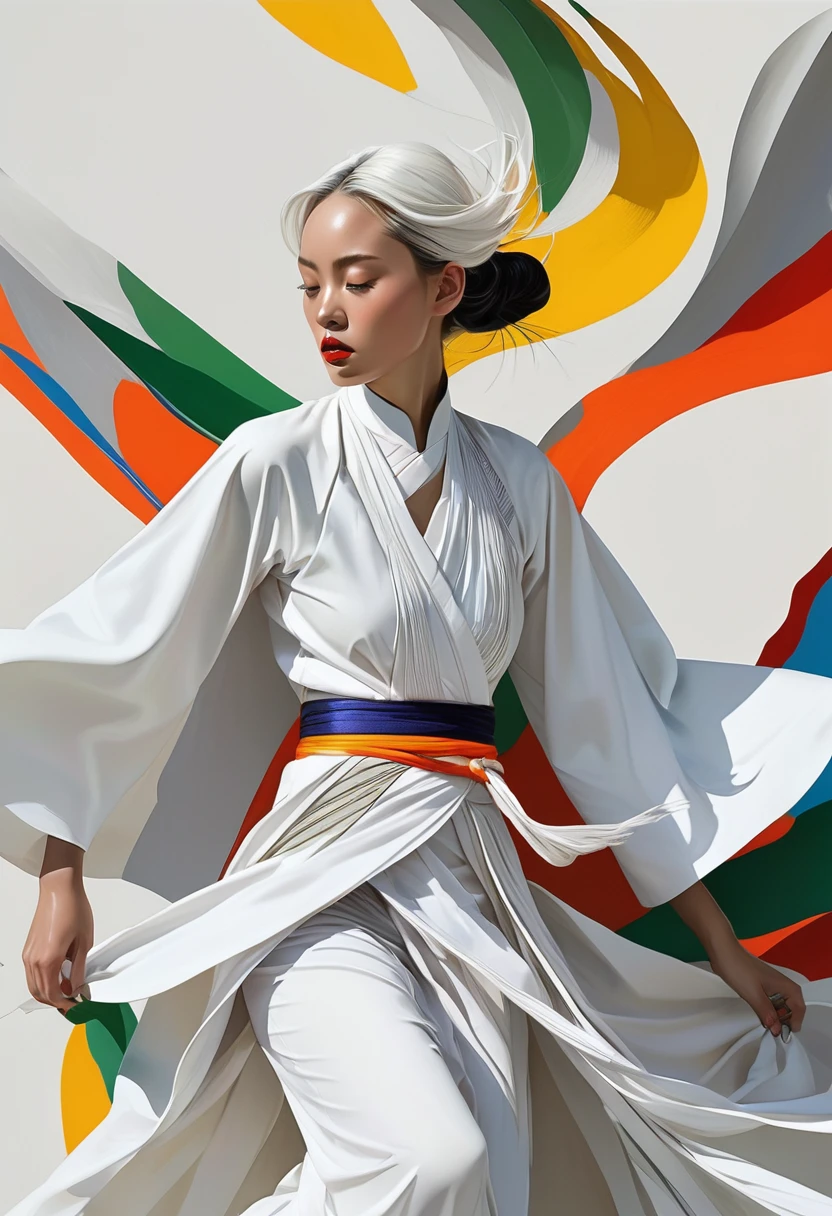 Viviane Sassen(1girl:1.4),solo, gorgeous， extreme detailed,(joshua middleton comic cover art:1.1), (Action painting:1.2),(concretism:1.2),(hypermaximalistic:1.5),colorful,highest detailed,white grey background, white hanfu, muted color， (masterpiece, top quality, best quality, official art, beautiful and aesthetic:1.2),
