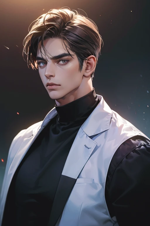 (Best quality,4K,8K,a high resolution,masterpiece:1.2),ultra detailed,(realistic,photorealistic,photo-realistic:1.37),3 man,Beautiful anime,portraits,strong,masculine,dark hair,Sharp jawline,Mesmerizing eyes,Perfectly styled hair,confident expression,bright colors,dynamic lighting,Brown eyes,(Black T-shirt),(dark skin),((mature man, man 40 years old)), (square jaw)