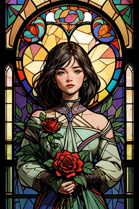 graphic design,no human,stained glass,rose,art nouveau