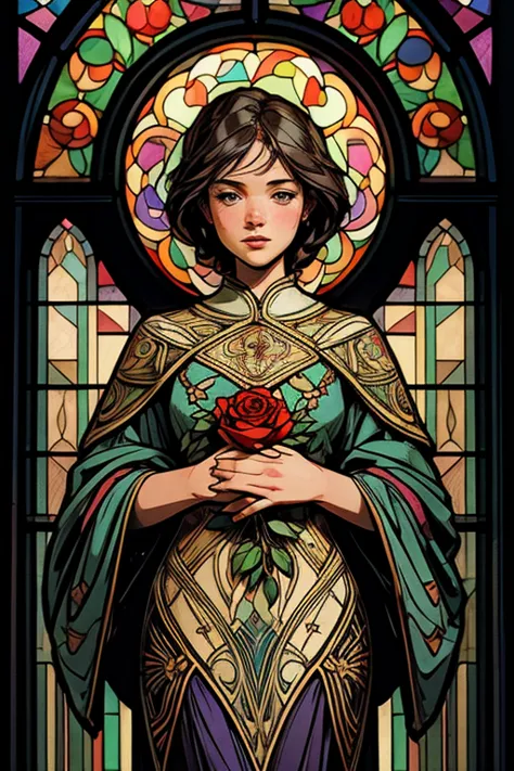 graphic design,no human,stained glass,rose,art nouveau