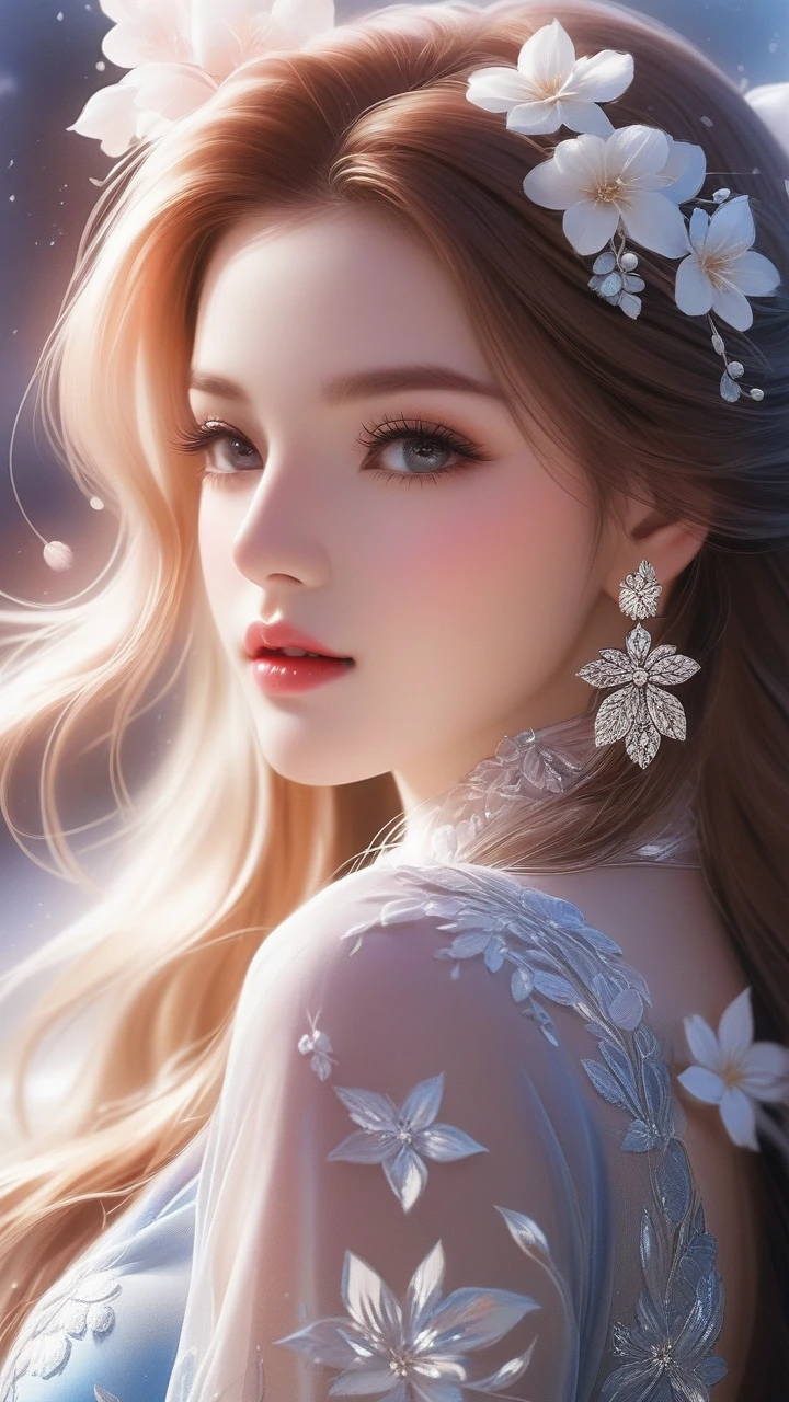 Passion Reflected in the Eyes, at the Beautiful Girl&#39;s, What Shine Brighter Than the Stars, masterpiece, Full Seduction Pose, bright colors, Dressed in a Light Dress Semi Transparent, Sweet Makeup,