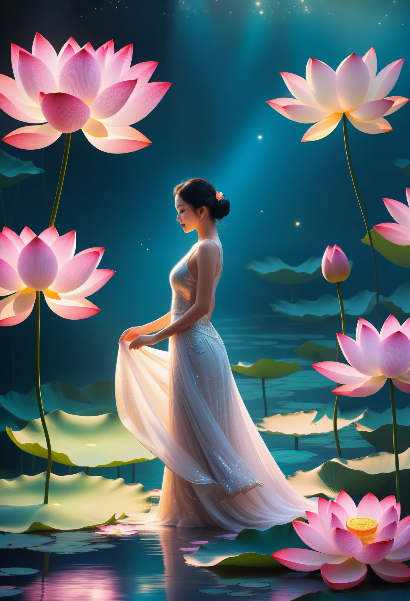 Ideal Traits, Beautiful Pose, Playing with the Spectator, Flirting, sex, Passionate about it, bright colors, Beckons, Sweetness, decorations, Lotus Flowers, The Light Sparkles,