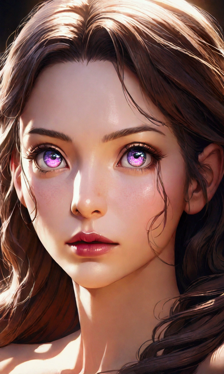 1girl, beautiful detailed eyes, beautiful detailed lips, extremely detailed face and anatomy, long hair, cleavage, detailed bodily anatomy, intricate details, realistic skin textures, photorealistic, vibrant colors, cinematic lighting, illustration, anime style, masterpiece, high resolution