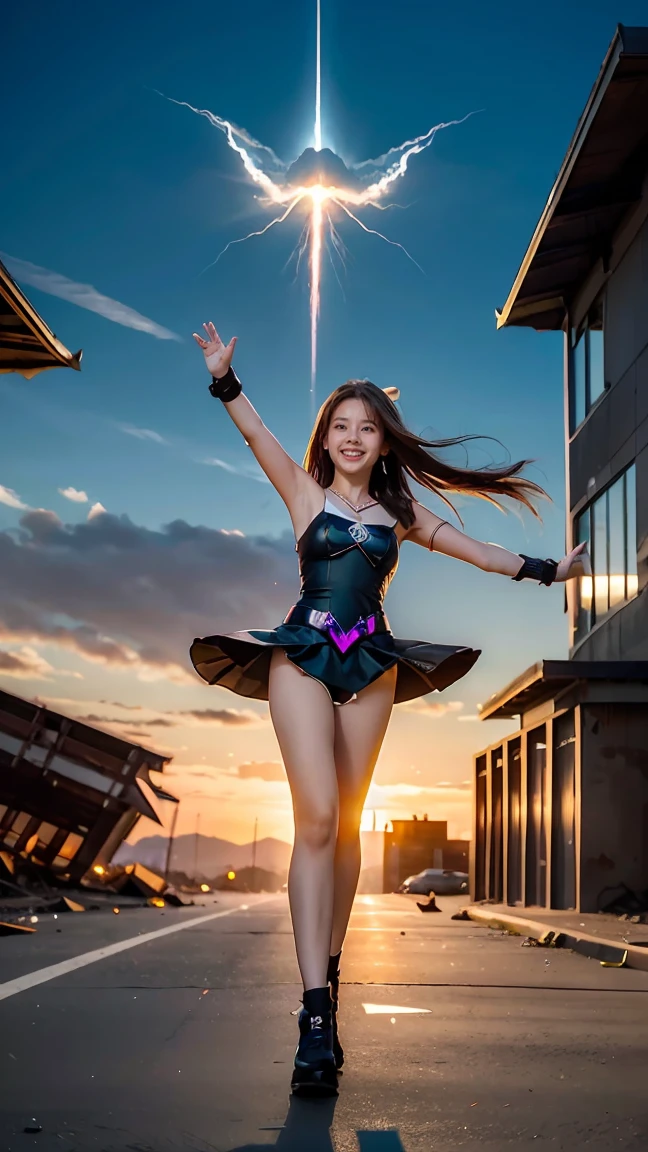 (Giantess element, high resolution, high resolution, high quality, accurate body structure, detailed body), focus on girl,
BREAK,
(Black Magician Girl:1.3),sexy, combat uniform, girl, looking up at approaching woman from below, cute, girl destroying small town, mischievous expression, white skin, smiling, trampling, walking, anatomically correct, accurate human body, accurate skeleton, full body portrait, beam from girl's hand, shock wave from girl's hand, magic,
BREAK,
destroying small town, rubble, burning small town, destroyed small building, collapsed highway, car being crushed, evacuation of residents, sunset, burning small town, rubble scattered at feet, taller than skyscrapers, increase destructive element, make city smaller,
BREAK,
blue eyes, monster, dragon flying in the sky, dragon in background, (Blue Eyes White Dragon),