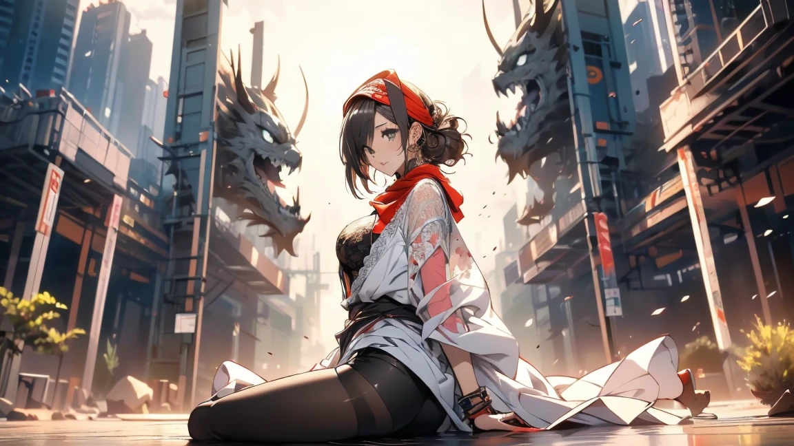 a matured woman with long hair, (in a desert:1.5), (in front of lakeside:1.2, cross-legged:1.1), Arabic, (Post apocalyptic:1.0), from arknights, artwork in the style of guweiz, bodyesbian, fine details. girls frontline, beautiful anime illustration, from girls frontline, by Yang J, stunning, 2, (solo:1.5), (sfw:1.25), sagging breast, large breasts, big , thin waist, big ass, Raised sexy, (dark mahogany medium short hair, updo, hair over one eye, asymmetric hair, Carly hair, low tied),(musulman, white Headscarfs, hair bands, head vandage, Turban), (ultra high resolution, 8K RAW photo, photo realistics, weak outline:1.3, clear focus), best qualtiy, natural lighting, blurry back ground, field depth, (Bright pupils, detailed beautiful eyes, high detailed face), Red lip, looking at viewers, (crotch focus:1.2, from above), sexy posing, seductive weak smiling, center image, ( wearing white robes, platinum ornaments, white clothes rolling around waist, translucent lace pantyhose), ((correct anatomy:1.5)), ((outdoor:1.2)),