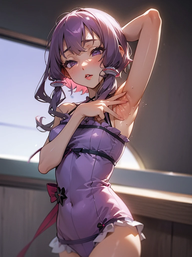 Detailed, yuzuki yukari, gloss Lips, Sexy lips, Look at, saliva, focus armpit, First-person view, spread armpit, look up, 