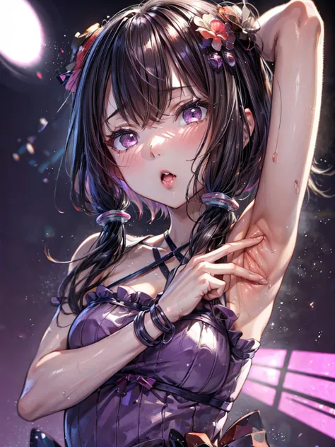 detailed, yuzuki yukari, gloss lips, sexy lips, look at, saliva, focus armpit, first-person view, spread armpit, look up,