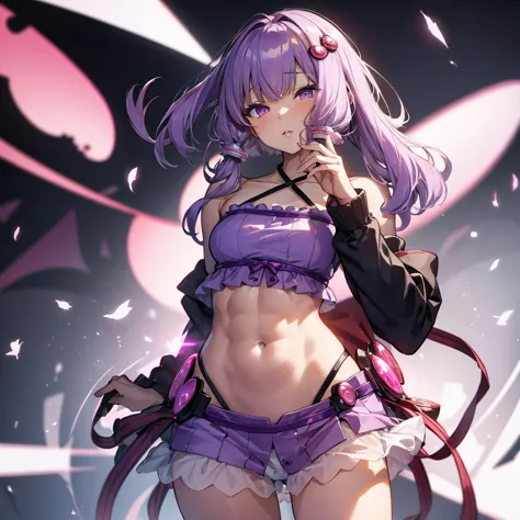 yuzuki yukari, gloss lips, sexy lips, look at, saliva, kissing face, first-person view, sexy pose,cowboy shot, abdominal muscles...