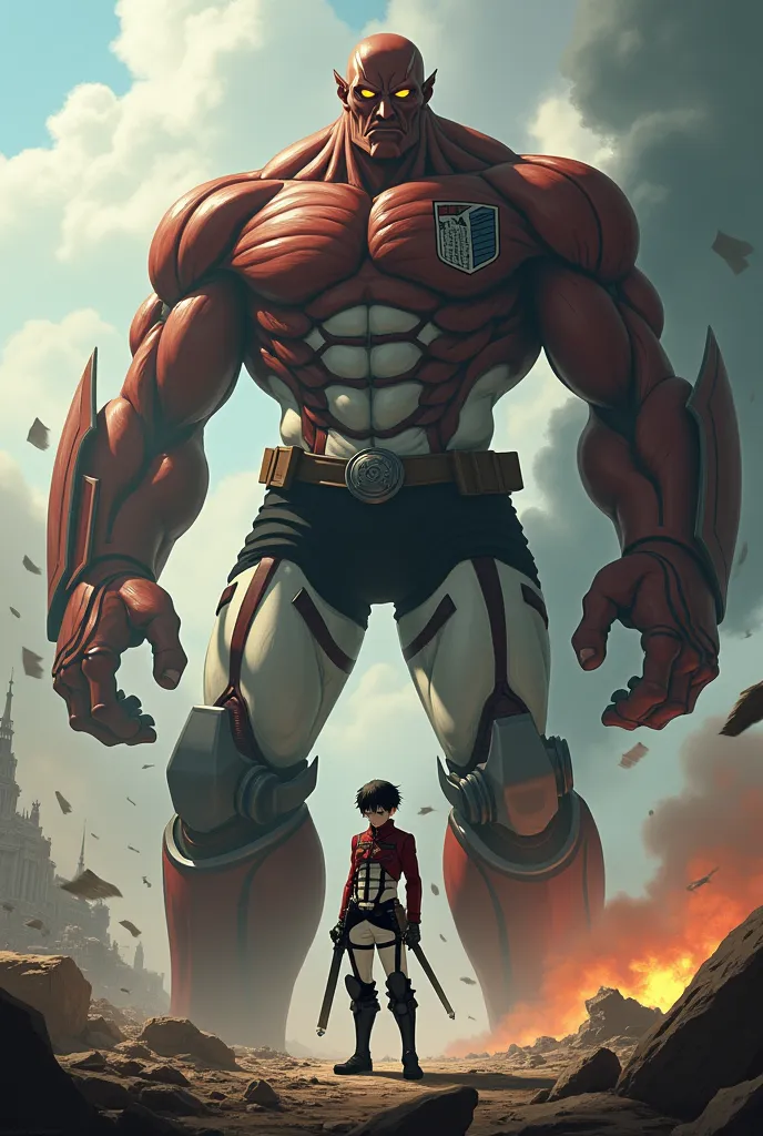 Levi and attack titan with war hammer