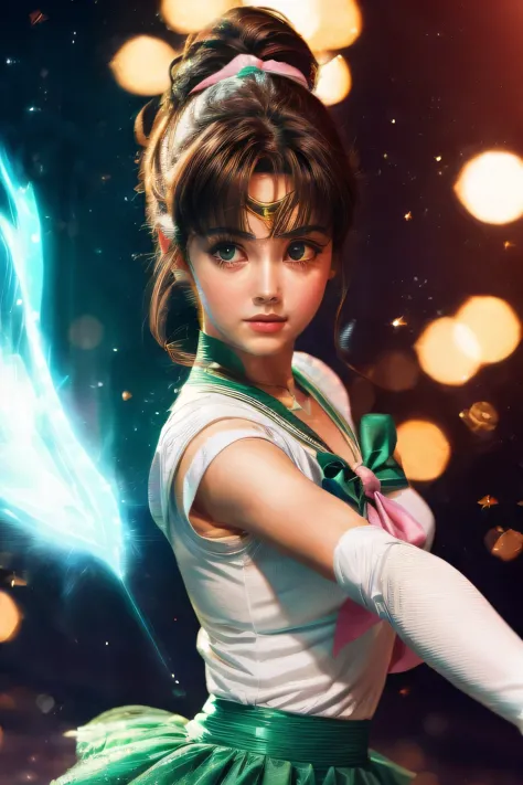 sailor jupiter, realistic, beautiful detailed eyes, beautiful detailed lips, extremely detailed face and eyes, long eyelashes, s...