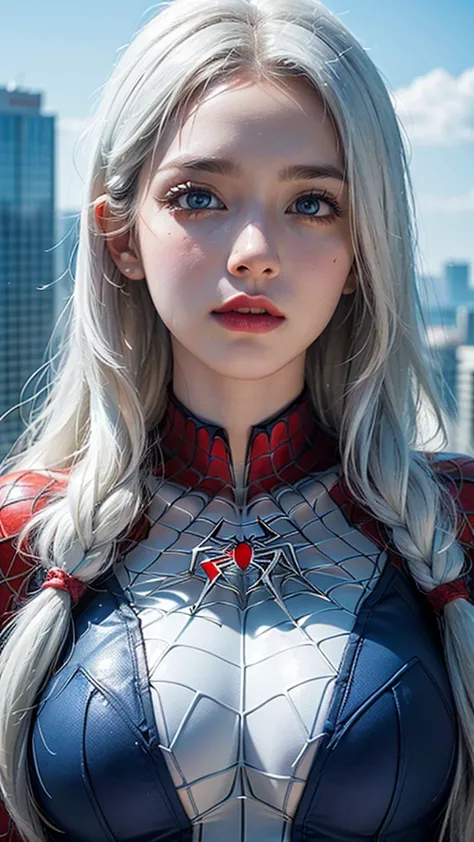 ((beautiful face:1.2)),((realistic:1.2)),(masterpiece, 4k resolution, ultra-realistic, very detailed), (white costume superhero ...