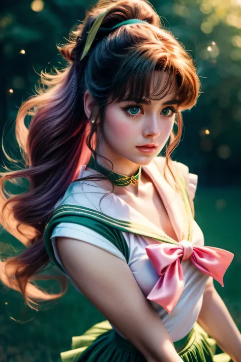 sailor jupiter, realistic, beautiful detailed eyes, beautiful detailed lips, extremely detailed face and eyes, long eyelashes, s...