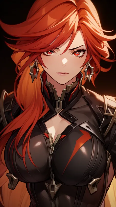 a giant breasted demon girl with fiery red hair, ultra-detailed, extremely realistic, photorealistic, masterpiece, best quality,...