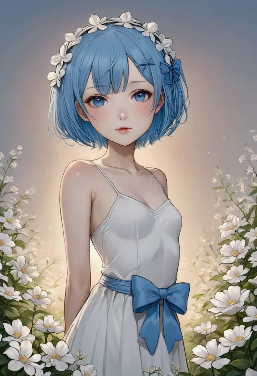 anime girl with blue hair and a bow in her hair, rem rezero, by rei kamoi, realistic, rei hiroe, rin, rei ayanami, 8k!!, blue co...