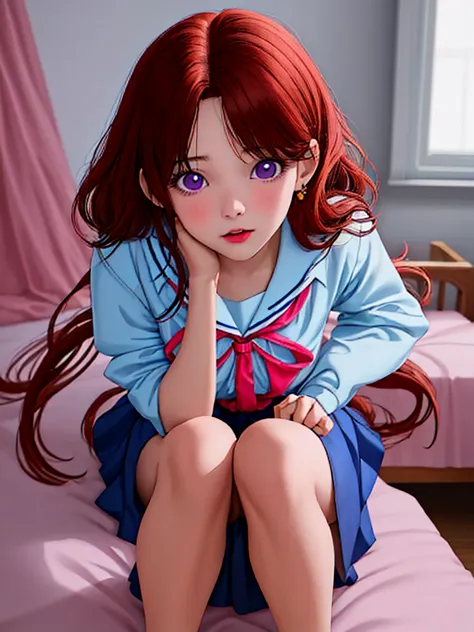 anime girl in sailor suit posing in bedroom, enchanting anime girl, hyperrealistic school girl, a hyperrealistic school girl, ka...