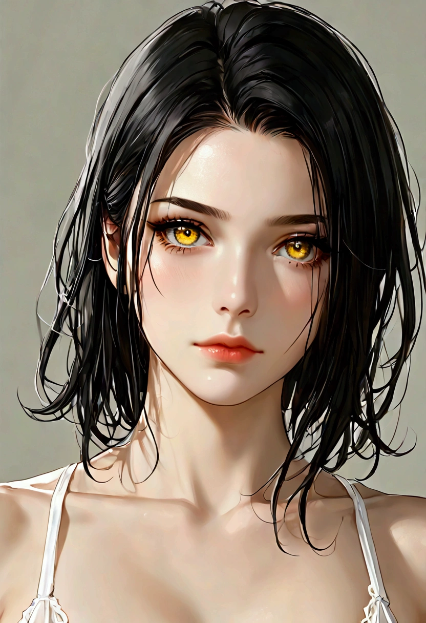 girl with black hair, yellow eyes