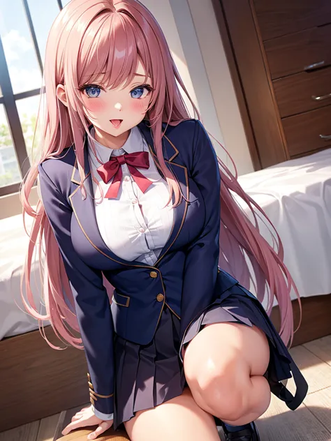 high resolution, masterpiece, highest quality, very detailed, textured skin, long hair, blushing, large breasts, school uniform、...