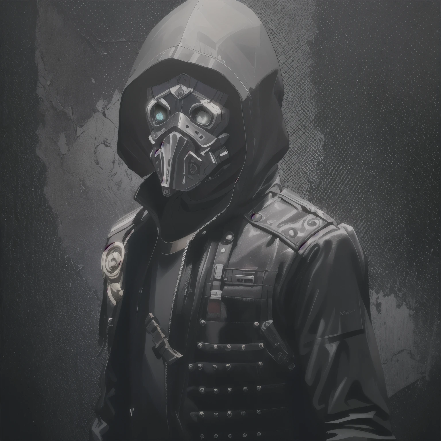 Masterpiece, Best Quality, Ultra-Detailed, 1man, arafed man in a black leather jacket and a black mask, cyberpunk mask, LED mask, cyberpunk street goon, watch dogs game, dishonored style, dishonored 2, cyberpunk techwear, dishonored inspired, corvo attano, hq 4k wallpaper, menacing look, wearing apocalyptic clothes, dishonored aesthetic, pc wallpaper, masked, for honor charector concept art