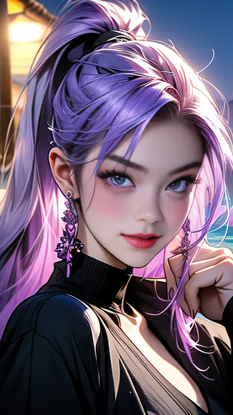 araffes with purple hair is getting her hair done, purple highlights, purple hair, uv highlights, flowing purple hair, purple lo...