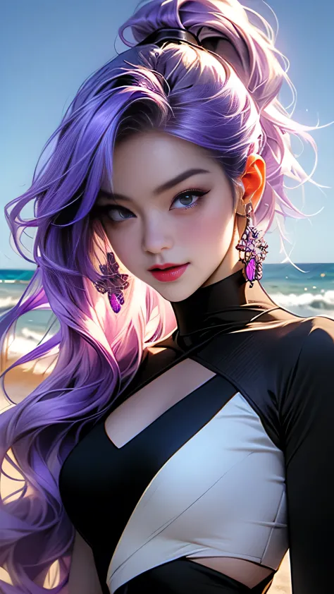 araffes with purple hair is getting her hair done, purple highlights, purple hair, uv highlights, flowing purple hair, purple lo...