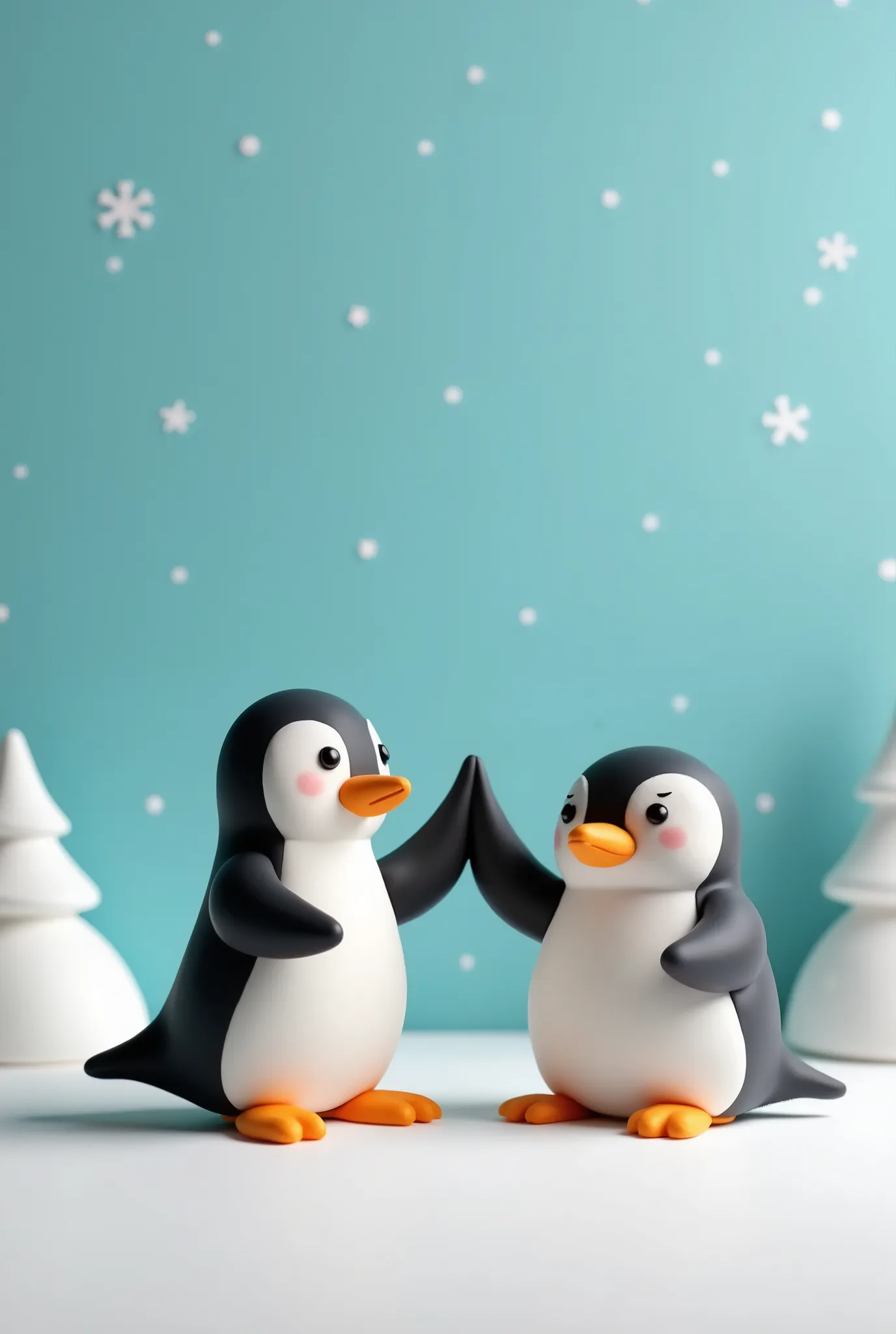 kawaii clay animation style, penguin high-five, clay, frame by frame