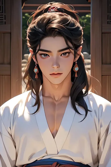 handsome youngman,apsara accessories, concubine,hwarang warrior in traditional korean clothing,sexy,muscular,gorgeous eyes,datai...