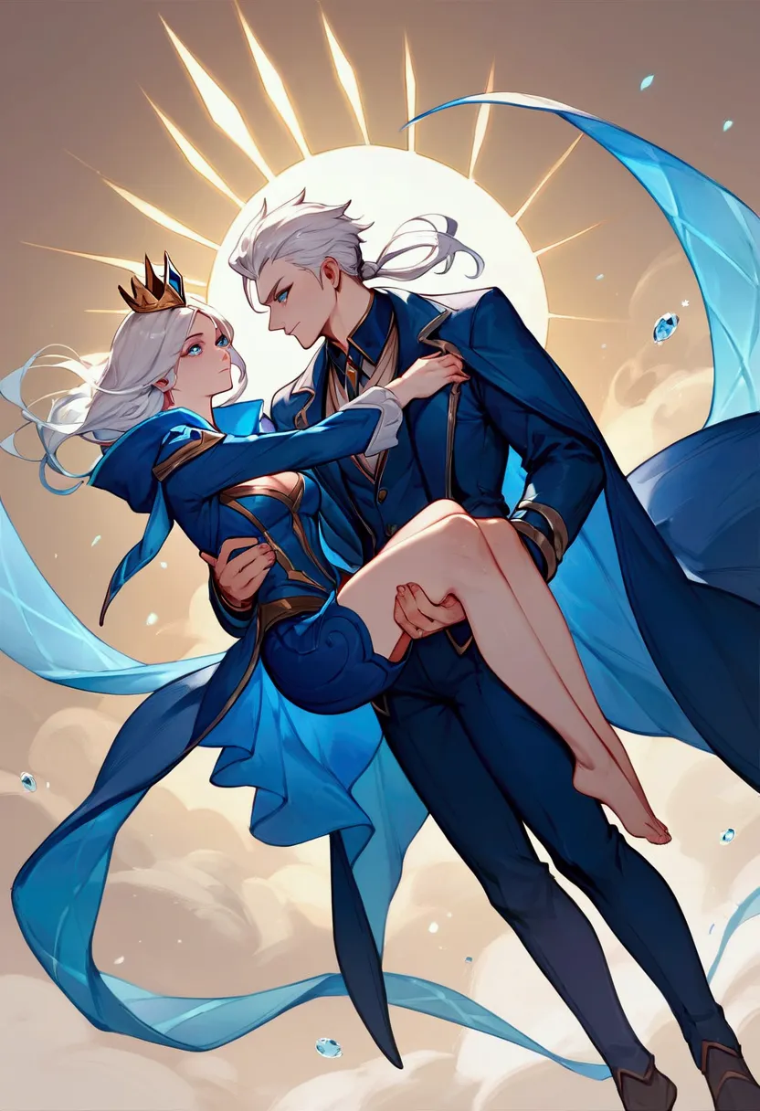 score_9, score_8_up, score_7_up, viego (league of legends), 1 boy, bright blue eyes, white hair, crown with a large blue diamond...