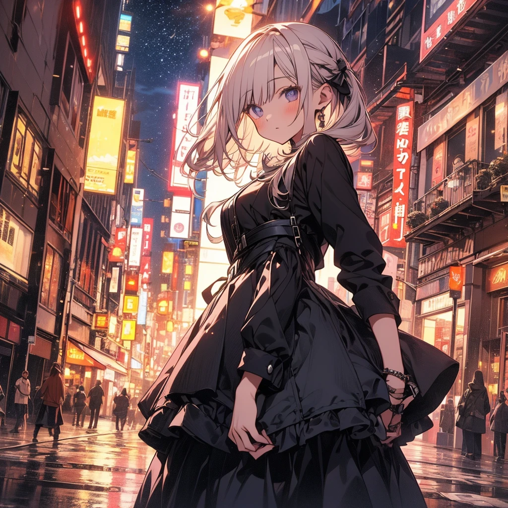 ultra detailed game CG, (High resolution:1.1),(absurderes:1.1), 1girl in, , Solo, Simple Anime, nightcity, Overlooking the night view from a height